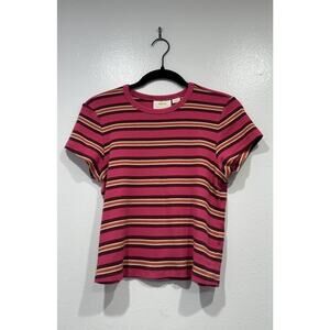 Maeve The Blair Ribbed Striped Cropped Baby Tee T-Shirt Size XL Anthropologie